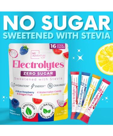 My Adventure to Fit Electrolytes Powder Packets 16 Sugar-Free Hydration Packets Potassium Supplement Watermelon Candy Blue Raspberry Banana Cream Sour Blue Candy Zero Sugar Keto Electrolytes Classic Variety 15 Sti  - Buy Online on GoSupps.com
