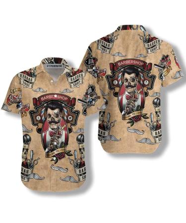 HYPERFAVOR Skull Barber Shirts for Men- Casual Short Sleeve Barber Skull Shirt Men- Barber Hawaiian Shirts for Men Large V6 - Buy Online on GoSupps.com