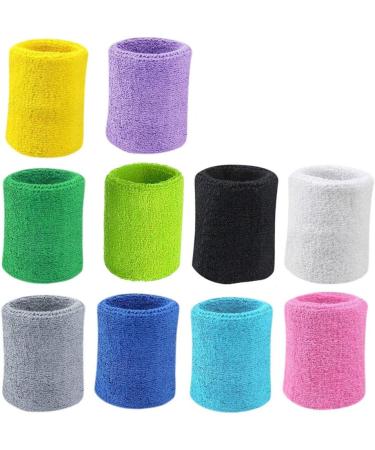 10 Pairs Sports Wristbands | Stretchy Sweat Absorbing Cotton Terry | Men & Women | Basketball Football Tennis Soccer Running Workout - Buy Online on GoSupps.com