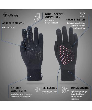 TrailHeads Lightweight Running Gloves with Touchscreen | The Elements Black/Pink Reflective - Perfect for International Shipping - Buy Online on GoSupps.com