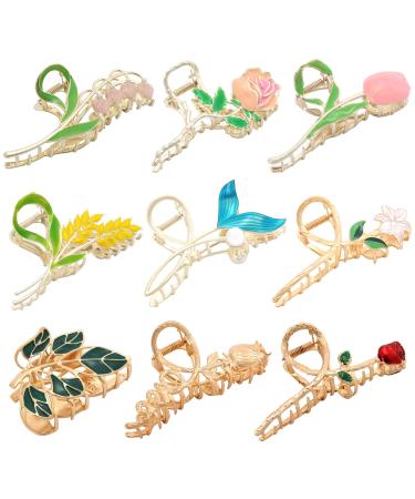 9 PCS Large Metal Hair Clips  Flower Claw Clips for Thick Thin Hair  Tulip Hair Claw Clips  Cute Hair Clips for Women Girls  Strong Hold Metal Clips  Fashion Design Hair Accessories  Spring Colors