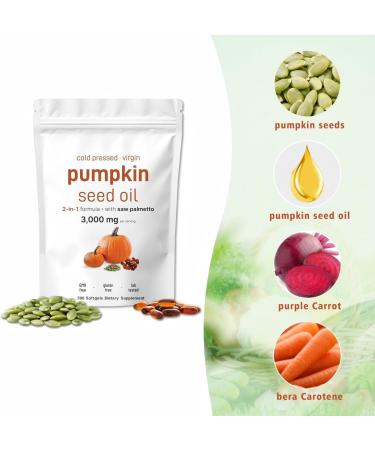 Pumpkin Seed Oil with Saw Palmetto- 3000mg - 300 Softgels -Cold Pressed - Pure Virgin Oil - Essential Fatty Acids & Phytosterols - Supports Hair - Urinary - Bladder & Prostate Health - Non-GMO - Buy Online on GoSupps.com