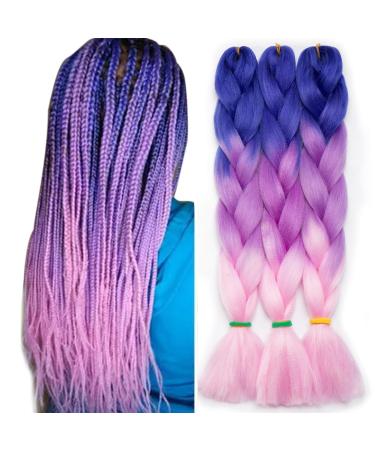 Tess Braids Extensions Blue 60 cm 3 Pack Jumbo Braids Kanecalon Kunsthaar for the braid Box Braids Hair extension Braid/bundle Ombre Hair Braids Extension (3 piece-blue/purple/pink) 60 cm (3 pieces) Blue/purple/pink