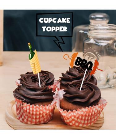 18pcs Gold Glitter Dessert Cupcake Topper Cooking Outdoor BBQ Kebabs Theme Decor Supplies Baby Shower Boy Girl Happy Birthday Summer Party Decorations - Buy Online on GoSupps.com