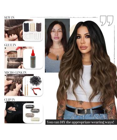 Vivien Real Hair Tape Extensions - Remy Real Hair Black to Dark Brown with Ash Blonde 55cm 100g #1B/4/18 - Premium Quality Hair Extensions for Stunning Looks - Buy Online on GoSupps.com