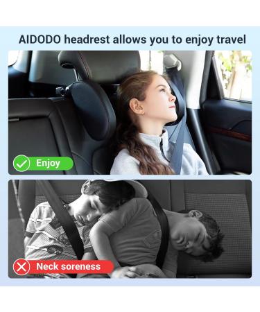 Adjustable Neck Support Pillow for Kids - Leather Car Headrest with Telescopic Rod & Sliding Clips - Buy Online on GoSupps.com
