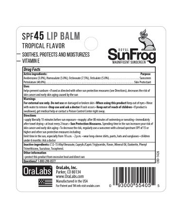 Royal SunFrog Tropical Lip Balm with SPF 45 - 2-Pack for Sun Protection, Soothing & Moisturizing with Vitamin E and Sunscreen (0.15oz/4.25g) - Buy Online on GoSupps.com