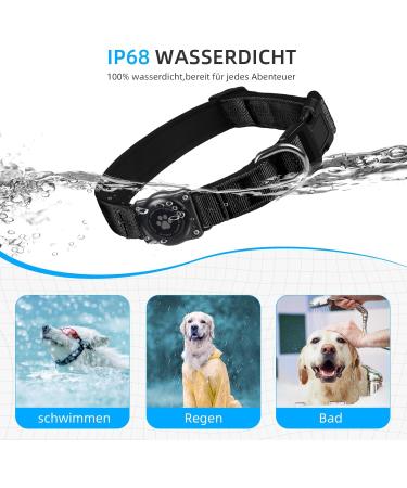 Premium IP68 Waterproof Airtag Dog Collar - Reflective & Durable for Medium-Sized Dogs | Apple Airtag Holder | Black - Buy Online on GoSupps.com