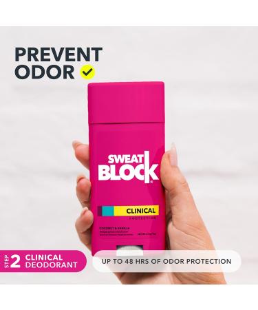 SweatBlock MAX STRENGTH Deodorant System for Women | Hyperhidrosis Aid for Excessive Sweating & Underarm Odor | 10 Wipes + 1 Coconut & Vanilla Deodorant Stick (2.7oz) Coconut Vanilla Deo/Wipe Bundle - Buy Online on GoSupps.com