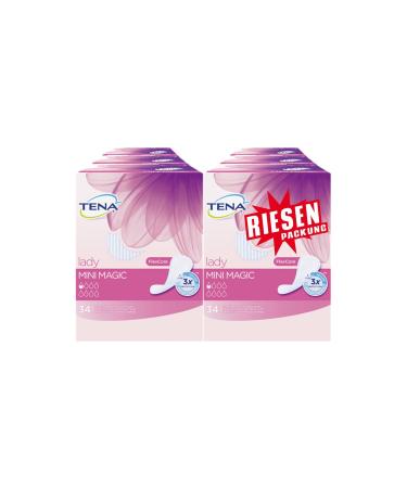 TENA LADY MINI MAGIC - Insoles Previous pack - thin insoles for very light bladder weakness/incontinence 6 -pack (a total of 204 hygiene inserts) - secure discreet & very absorbent