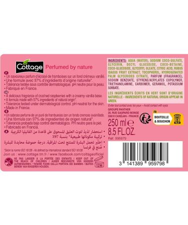 Cottage Moisturising Shower Milk - Raspberry Cream - 97% of Natural Ingredients - Made in France - 250 ml - Buy Online on GoSupps.com