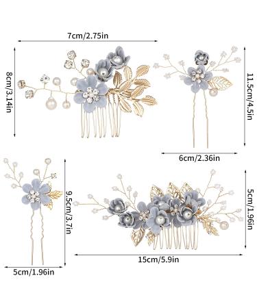 Rhinestone Wedding Hair Comb Set - Pearl Crystal Bride Accessories in Rose Gold - Grey - Set of 4 - Buy Online on GoSupps.com
