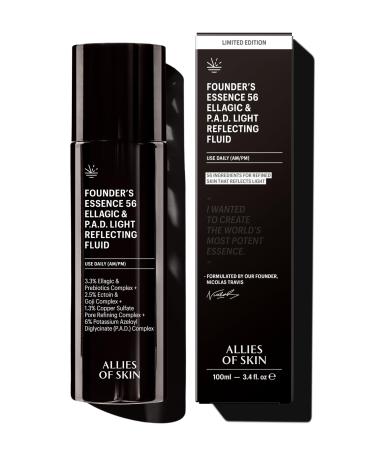 Allies of Skin Founder s Essence | Advanced Treatment with 56 Proven Active Ingredients | 6% P.A.D. Complex 3.3% Ellagic Acid + Peptides 1.3% Copper | For Skin Texture Tone & Radiance (3.4 fl oz)