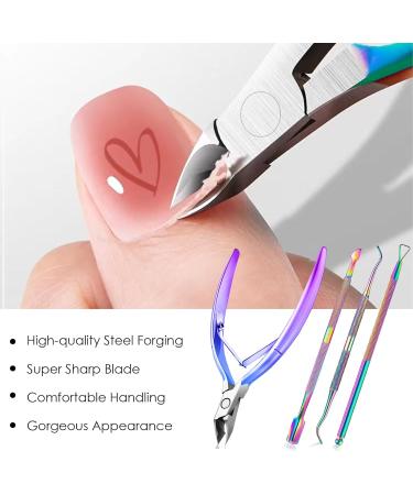4-Piece Cuticle Slide Set & Nail Shaver - Stainless Steel Nail Skin Remover Tools for Manicure & Pedicure - Colorful Gradient Design - Buy Online on GoSupps.com