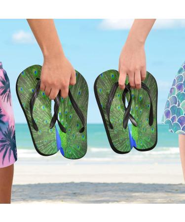 Mnsruu Peacock Feather Flip Flops - Green Sandals | XL Home Slippers for Men & Women | Perfect for Spa Hotel & Travel - Buy Online on GoSupps.com