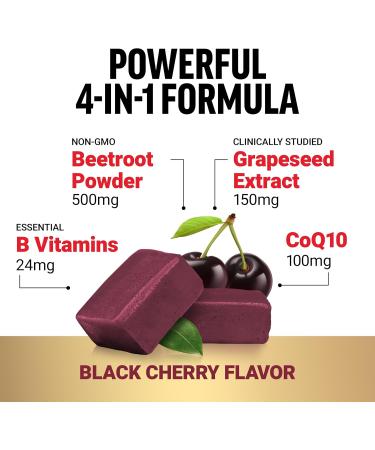 Force Factor Total Beets Ultimate Heart Health Chews for Blood Pressure Support, with Beetroot Powder, CoQ10, B Vitamins & Grapeseed Extract for Blood Flow & Energy, Black Cherry, 60 Soft Chews Black Cherry 1 Pack - Buy Online on GoSupps.com