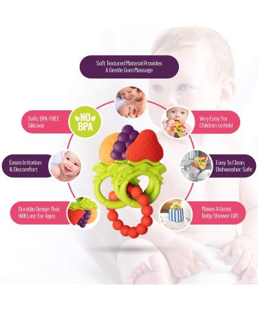 Baby Teething Toys for Newborns to Infants 6-12 Months | BPA Free Silicone Teethers | Fruit Shaped with Ring | Soothes Gums | 3 Pack - Buy Online on GoSupps.com