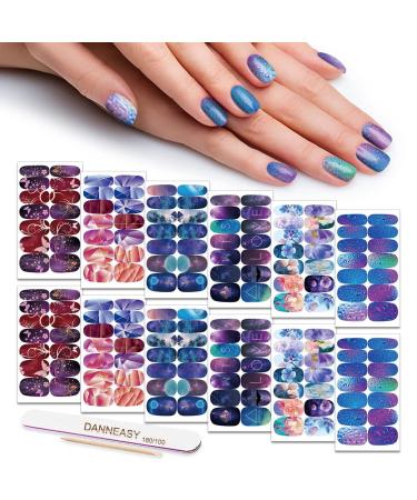 Nail Polish Strips Starry Star Style  DANNEASY 12 Sheets Adhesive Nail Stickers Gradient Nail Wraps for Women Manicure Kit 1Pc Nail File  Cuticle Stick