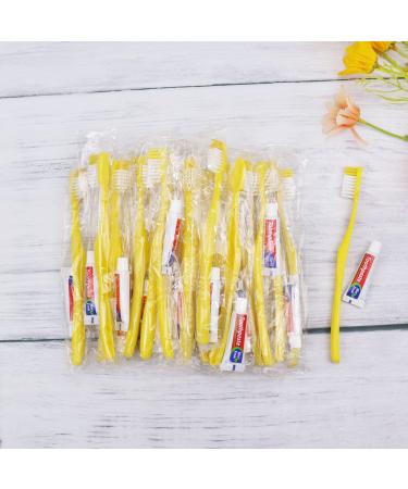 Tuciyke Disposable Toothbrush with Toothpaste Set Pack of 150 Yellow Hollow Individually Wrapped Manual Travel Toothbrush Kit in Bulk Toiletries for Adults Kids Hotel Homeless Nursing Home Charity