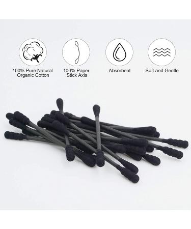 HOMEFOX Black Cotton Swabs - 200 Count Organic Double-Sided Charcoal Tips | Gentle & Chlorine-Free | Cruelty-Free | Round & Spiral Design - Buy Online on GoSupps.com