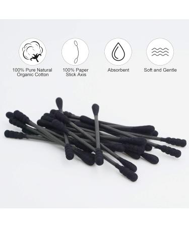 HOMEFOX Black Cotton Swabs Spiral - 400 Count Organic Cotton Buds Double Side Tightly Wrapped Charcoal Cotton Tips Paper Stick Soft Gentle Chlorine-Free Cruelty-Free Goth Round & Spiral (Black) 400 Count Black - Buy Online on GoSupps.com