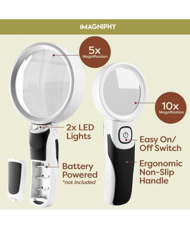 iMagniphy High Power Magnifying Glasses with Light - 5X & 10X Magnification - Ideal for Seniors with Macular Degeneration - Reading Magnifying Glass with 2 Interchangeable Lenses - Black - Buy Online on GoSupps.com