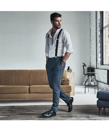 Dondon Men's Narrow 2.5 cm Braces - Y-Shaped Elastic Adjustable Length 3 Strong Clips Fishbone Pattern - International Shipping Available - Buy Online on GoSupps.com