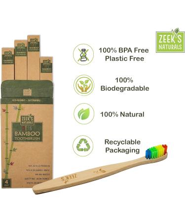 Zeek's Naturals Kids Biodegradable Eco-Friendly Natural Toothbrushes - Pack of 4 - Numbered - Buy Online on GoSupps.com