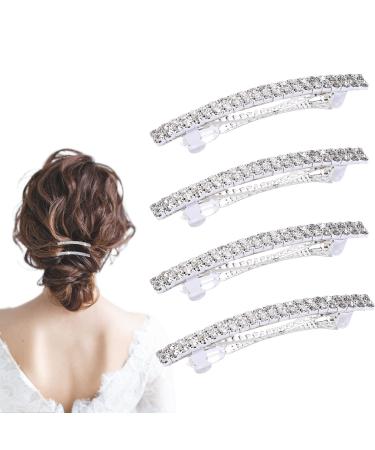 4 Pcs Sparkly Rhinestone Hair Clips Small Bling Hair Clips Rhinestone Barrettes for Women Silver Wedding Hair Clips Hair Jewelry for Girls