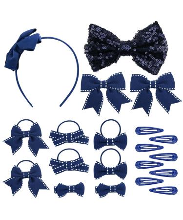 BekeCidi 20 pieces bow hairdress set loop hair pin sequin bow hair clip loop rubber band loop bow for girls children (navy blau)