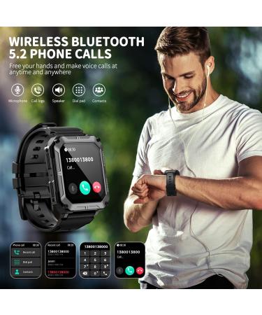PUREROYI Military Smart Watch for Men - IP68 Waterproof Bluetooth Call - Tactical Fitness Tracker for Android iOS - Outdoor Sports - Black - Buy Online on GoSupps.com