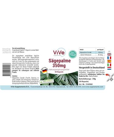 Saw Palmetto Extract 350 mg - 60 Vegan Capsules | 25% Fatty Acids | Quality Supplement from Germany - ViVe - Buy Online on GoSupps.com