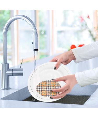 3-Pack Cleaning Kitchen Sponges Oval Retro Orange Brown Plaid Kitchen Cellulose Dishwashing Wood Pulp Cotton - Buy Online on GoSupps.com
