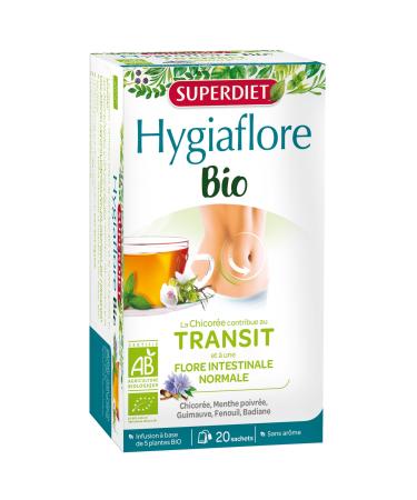 SUPERDIET – HYGIAFLORE TRANSIT INFUSION ORGANIC – Transit and intestinal flora – Peppermint taste – Phytotherapy – Made in France – 20 sachets