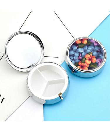 Round Tropical Floral Print Pill Box | 3 Compartment Metal Organizer | Portable & Decorative Medicine Case - Buy Online on GoSupps.com