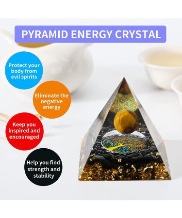 Orgone Pyramid with Tiger Eye Ball & Obsidian for Positive Energy, Protection, Stress Reduction, Healing, Meditation, Attract Wealth - Energy Generator with Crystals - Buy Online on GoSupps.com
