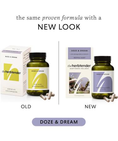 The HERBTENDER Doze & Dream: Vegan Adaptogenic Wellness Supplements for Relaxation and Sleep - Reishi Mushroom & Ashwagandha (60 Capsule Glass Jar) - Buy Online on GoSupps.com