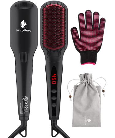 MiroPure Enhanced Hair Straightener Brush - 2-in-1 Ionic Straightening Brush with Anti-Scald, Auto Temperature Lock & Off Function (Black) - Buy Online on GoSupps.com