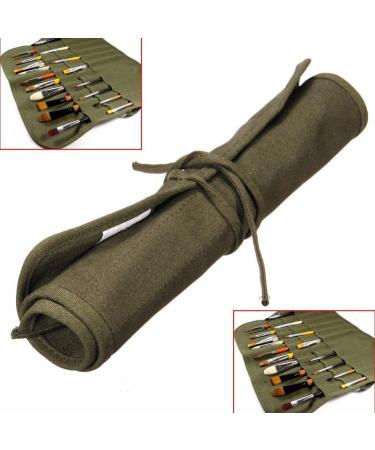 22-Slot Army Green Canvas Paint Brush Holder Roll Up Storage Bag for Acrylic, Watercolor, Oil Brushes - Buy Online on GoSupps.com