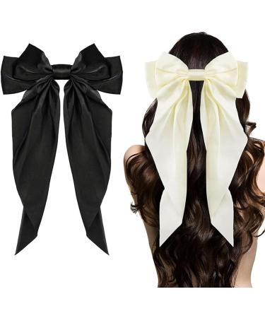 BAIYSFFG Big Bow Hair Clips with Long Silky Satin 2PCS Solid Color French Barrette Simple Hair Fastener Accessories for Women Girls Black White - Buy Online on GoSupps.com