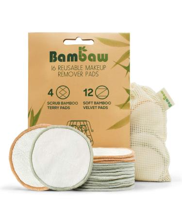 Bambaw Reusable Makeup Remover Pads | 16 Cotton Rounds with Laundry Bag | Reusable Cotton Pads for Face | Perfect Eye Makeup Remover Pads | Washable Makeup Remover Cloth | Reusable Face Pads 16 Piece Set