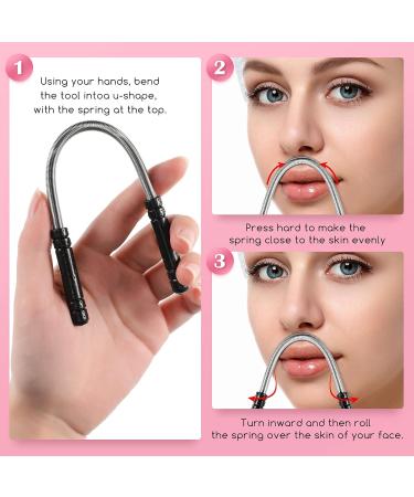 2-Piece Facial Hair Remover Spring for Women and Men - Remove Hair from Upper Lip, Chin, Cheeks, and Neck - Eyebrow Face Epilator Threading Tool (Black Rose Red) - Buy Online on GoSupps.com