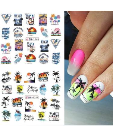 Seaside Series Nail Art Stickers - Green Coconut Palm Beach Design - Summer Holiday Decorations - DIY Nail Art Supplies - Buy Online on GoSupps.com