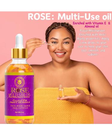 Rose Multi-Use Oil Organic Face Body Hair & Nail Cuticle Oil with Vitamin E | 4 oz - Buy Online on GoSupps.com
