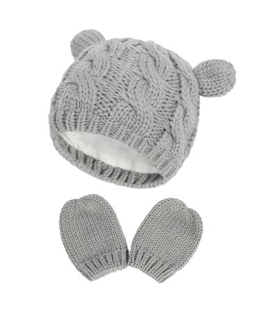 XYIYI Newborn Baby Winter Beanie Hat Mitten Set Infant Toddler Warm Knitted Hat Glove Set for Boys Girls 0-3 Months Grey