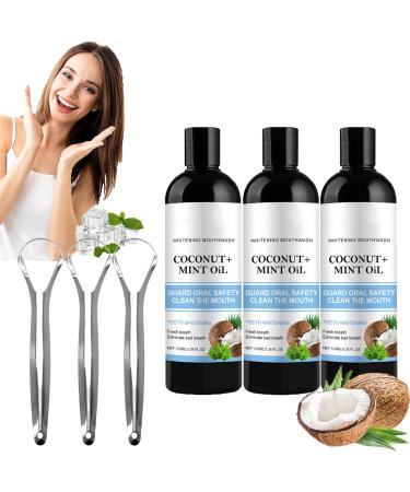 Orgrul Whitening Oil Mouthwash Natural Coconut Oil with Tongue Scraper Coconut Teething Oil and Peppermint Oil Mouthwash for Breath