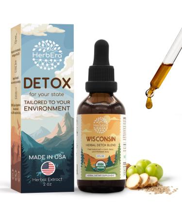 HerbEra Wisconsin Herbal Detox Blend - USDA Organic Extract Made in USA | Immune & Liver Support Liquid Drops | Amla Ashwagandha Astragalus Dandelion Root Milk Thistle | 2 fl oz
