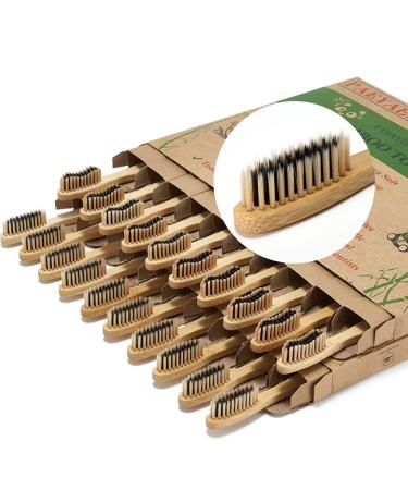 paeyaer 10 Count Bamboo Toothbrushes (Toothbrush Soft+Toothbrush Medium) Charcoal Toothbrushes - Natural Wood Toothbrushes Bulk Reusable Travel Toothbrushes