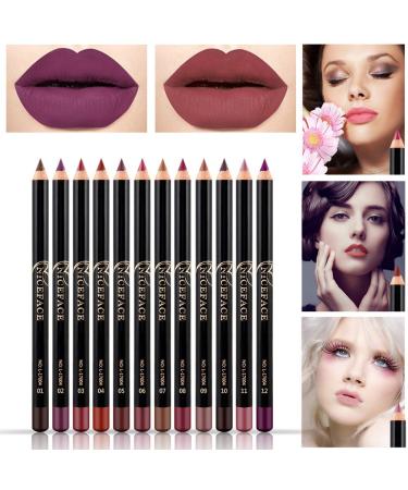12Pcs Long Lasting Lip Liner Pencils Waterproof Smoothly Colored Lipliner Pencil Set