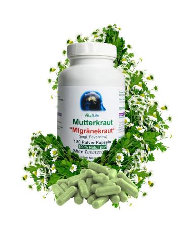 FEVERFEW 180 capsules - Migraine herb Feverfew - Pure NATURE according to HILDEGARD VON BINGEN 6-MONTH SUPPLY - WITHOUT ADDITIVES 26307